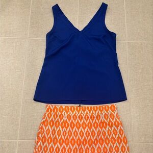 Annabella Orange and White Patterned Skirt with blue top
